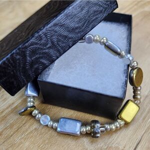 🔺️Silver & Gold Plated Bead Stretchy Bracelet